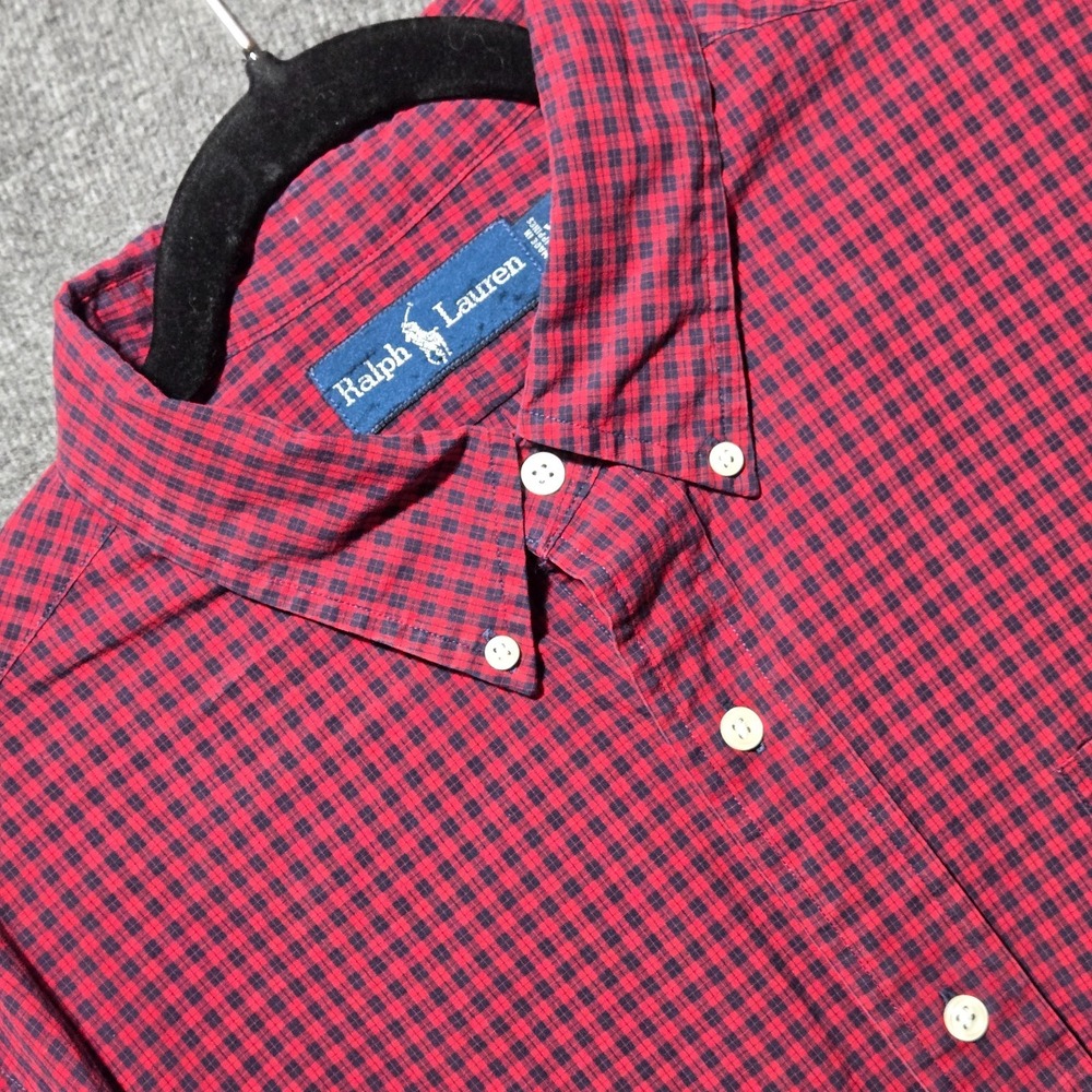 Ralph Lauren Mens Size XL Red Gingham Long Sleeve Button Up Shirt‎